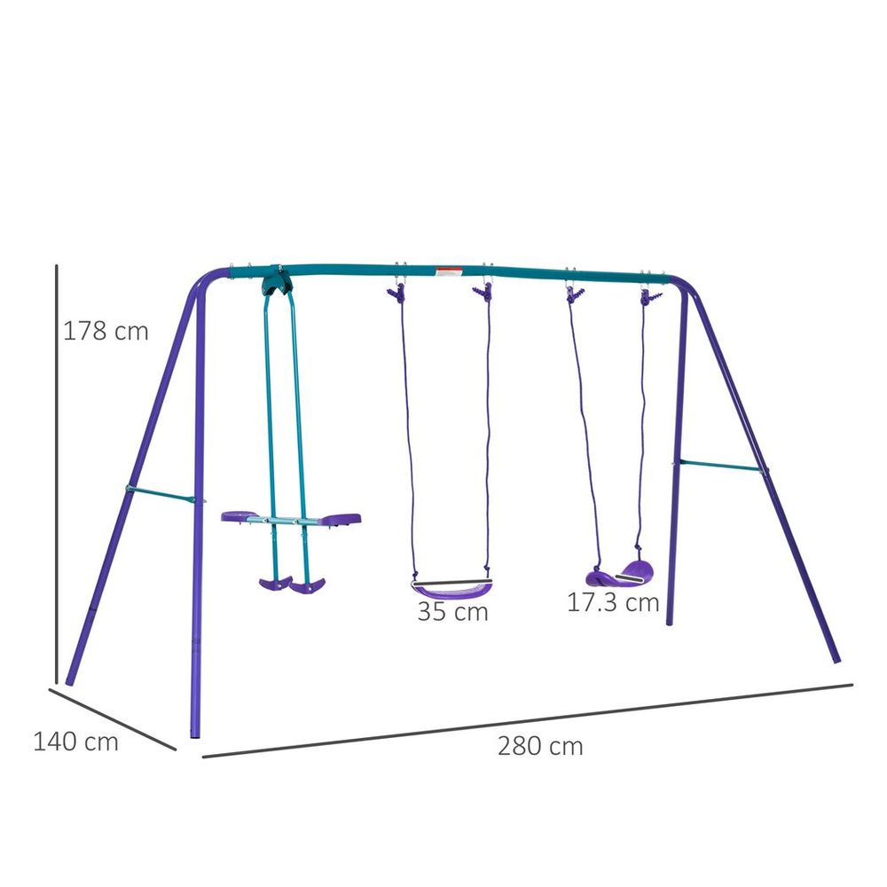 Height Adjustable Metal Swing Set with Glider, Two Swing Seats and Adjustable Height