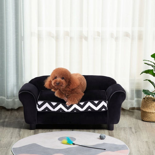 Dog Sofa Cat Couch Bed for XS Dogs with Removable Sponge Cushion - Black