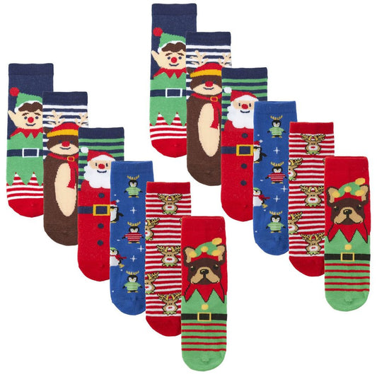 12 PAIRS - Kids Xmas Socks