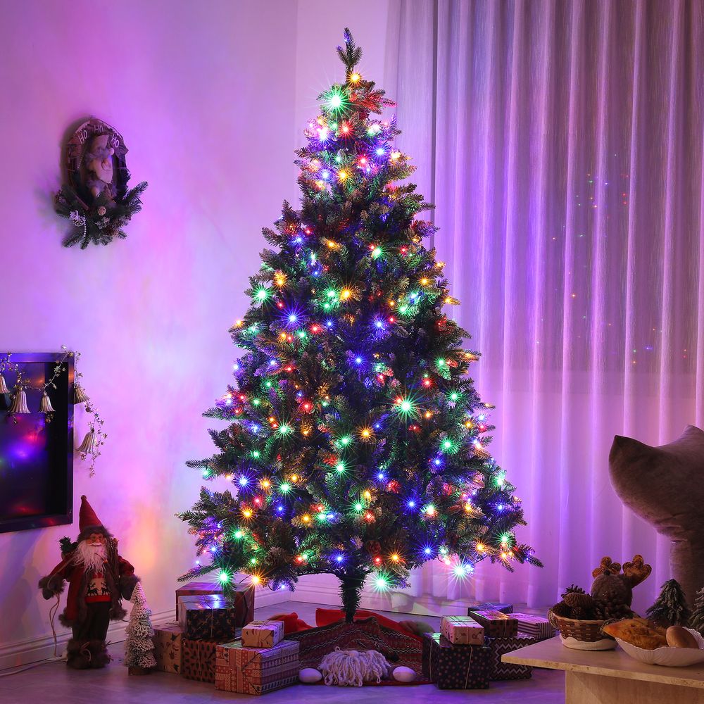 6FT or 7FT Artificial LED Christmas Tree with Metal Base, Hinged Branches