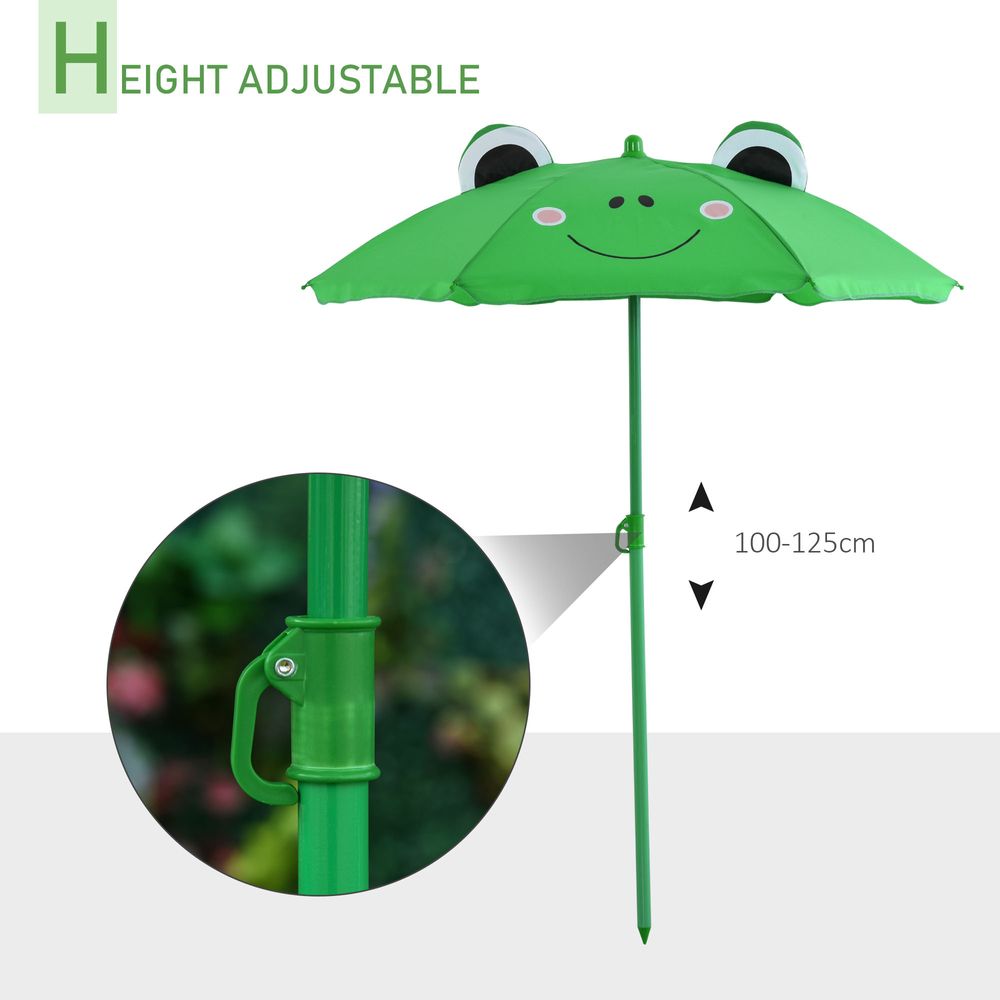 Foldable Patio Kids Metal Picnic Table with Frog Umbrella in Green - 4 Piece Set