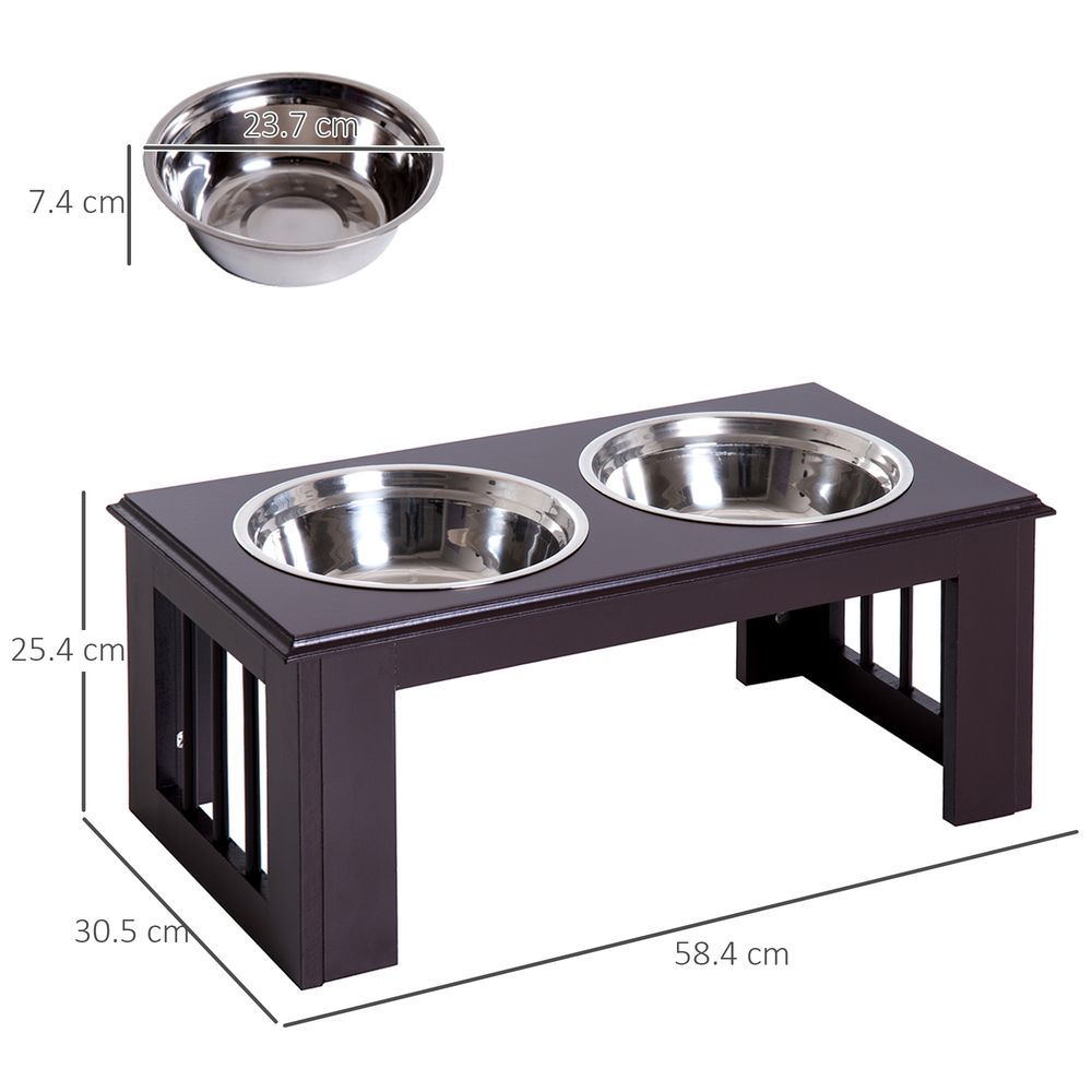 Stainless Steel Raised Dog Feeding Bowls with Stand for Small Medium Dogs Elevated Twin Pet Bowls Water Food Feeder 58.4L x 30.5W x 25.4H cm - Brow