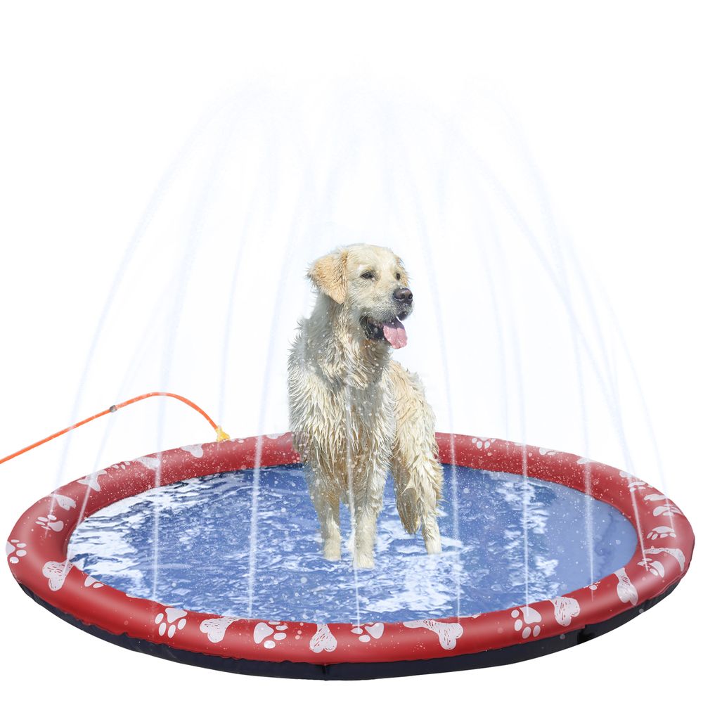 170cm Splash Pad Sprinkler for Pets, Dog Bath Pool, Non-slip, Outdoor - Red