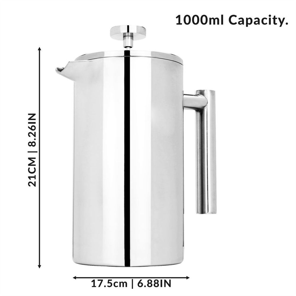 French Press Cafetiere Steel Coffee Maker 1000ml