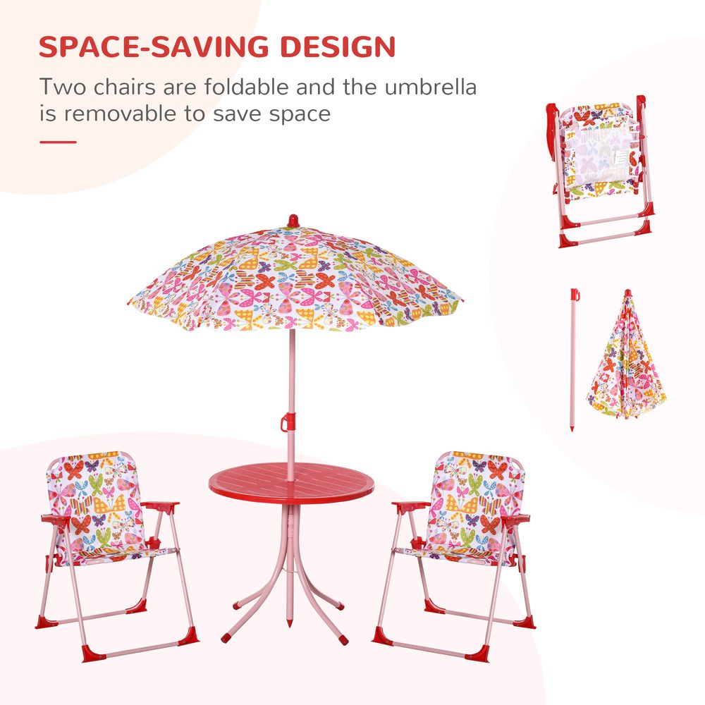 Outsunny Kids Folding Picnic Table Chair Set Butterfly Pattern Outdoor Parasol