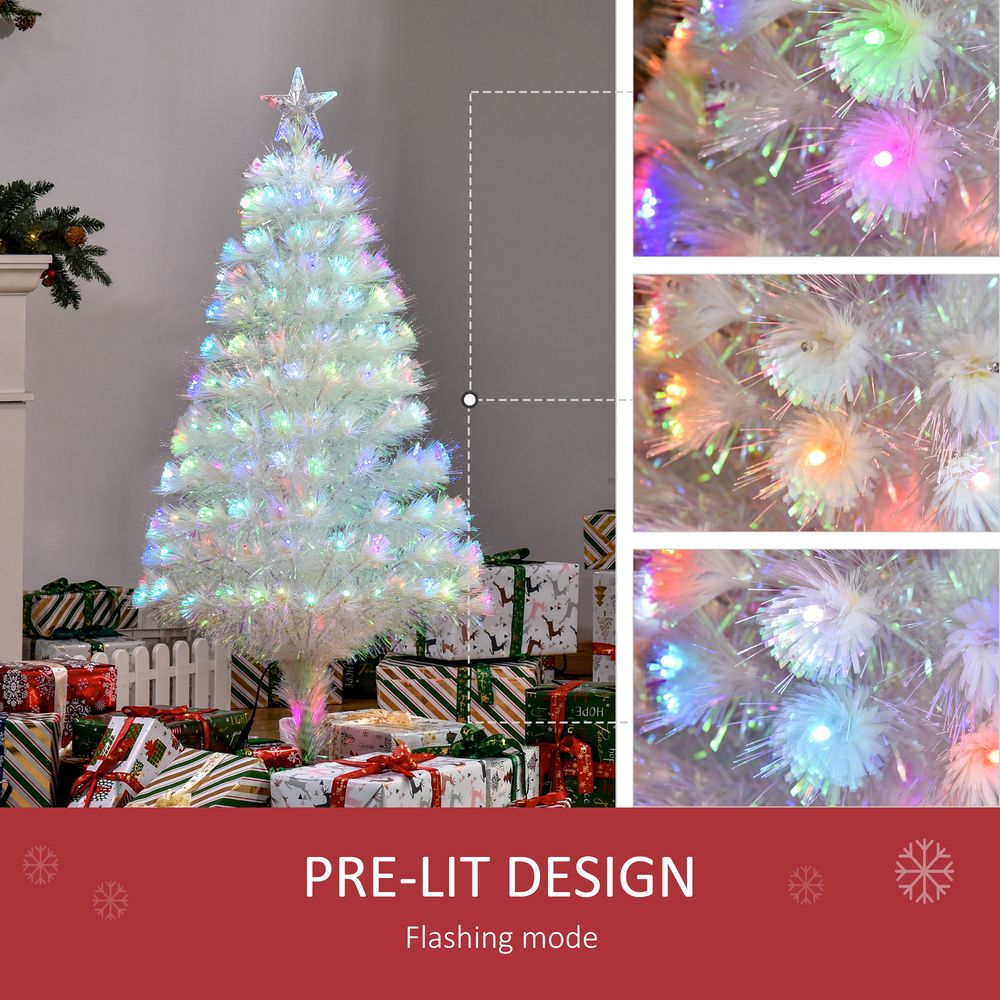 4FT Pre-Lit White Artificial Christmas Tree with Fibre Optic LED Lights