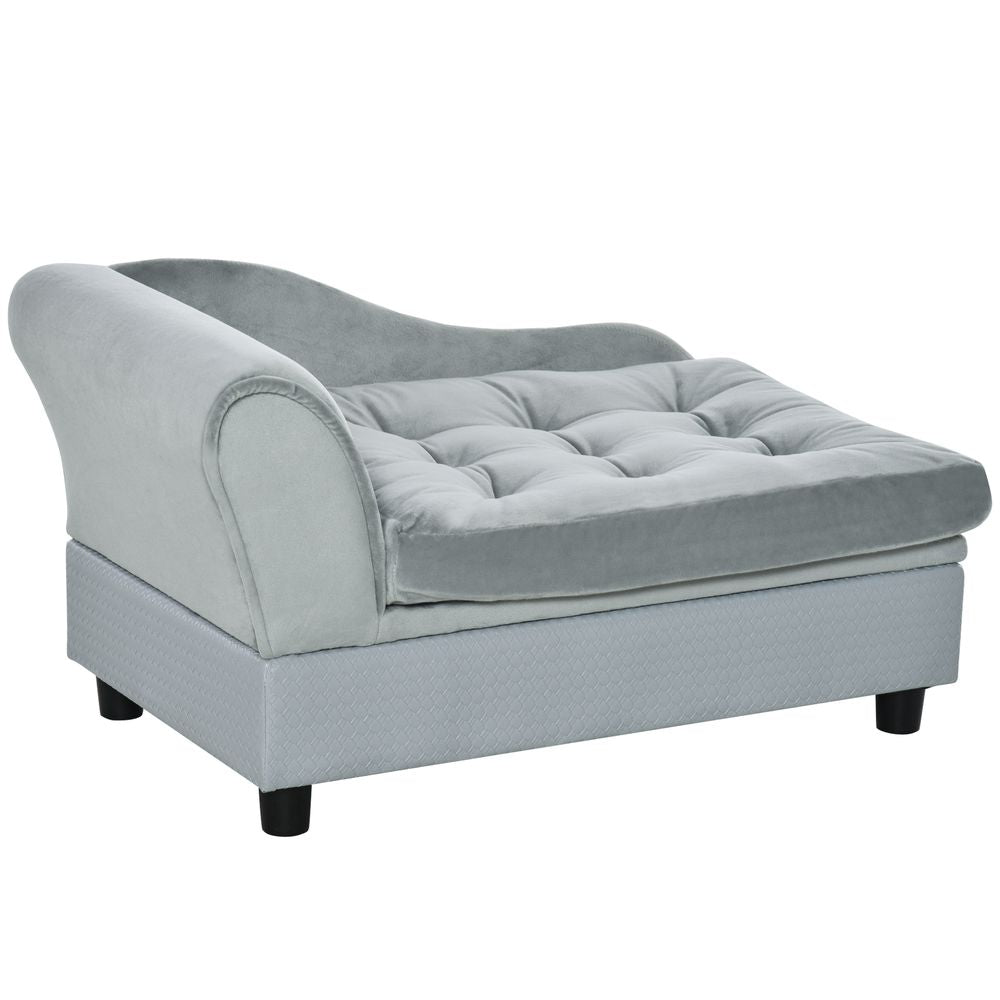 Pet Sofa Dog Chair Cat Couch with Storage, Cushion - Light Blue