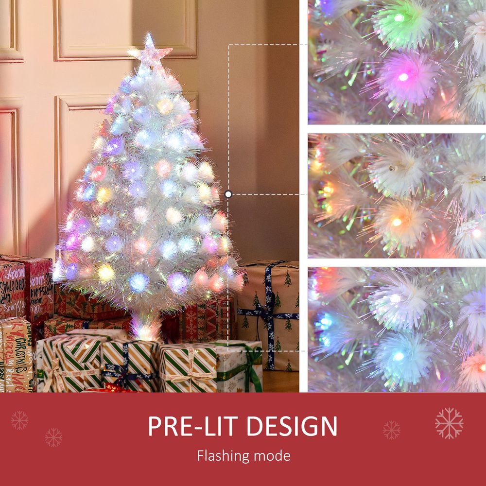 3FT Pre-Lit White Artificial Christmas Tree with Fibre Optic LED Lights