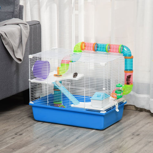 Hamster Cage/ Rodent House with Tubes, Exercise Wheel, Water Bottle -  Blue