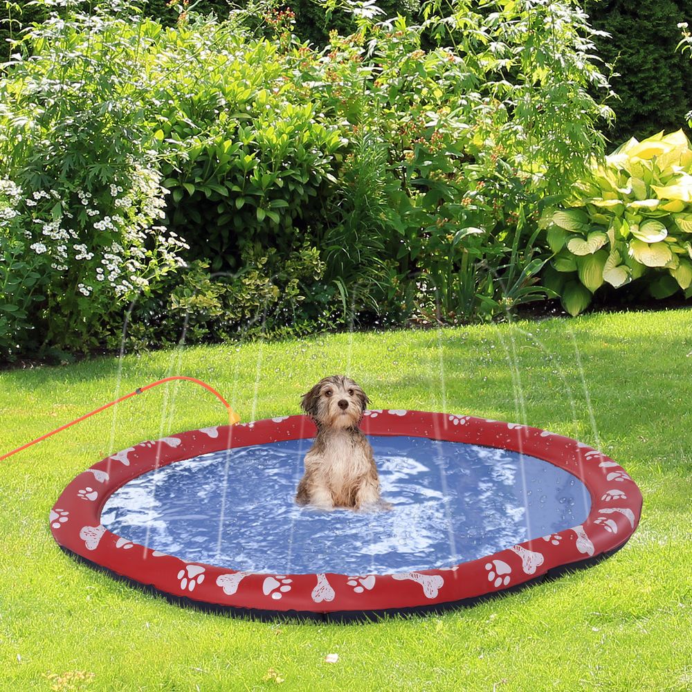 170cm Splash Pad Sprinkler for Pets, Dog Bath Pool, Non-slip, Outdoor - Red