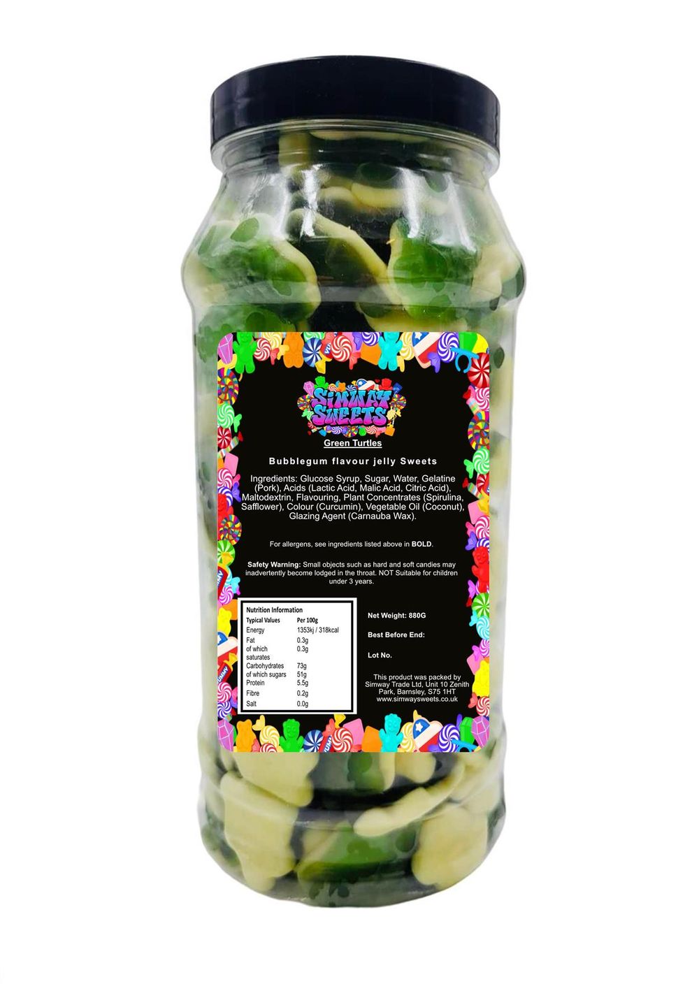 Gummy Turtles Retro Sweets Bubblegum Flavoured Gummy Sweets Gift Jar