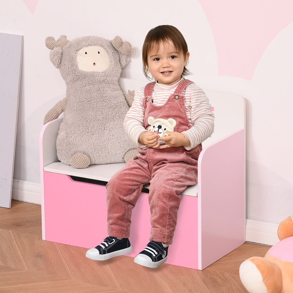 Kids Wooden Toy Box Children Storage Chest Bench Organiser Bedroom - Pink