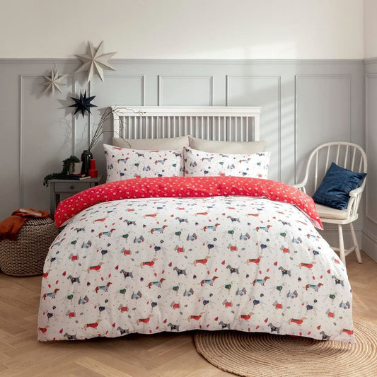 CHRISTMAS JUMPER DOGS MULTI DUVET SET - SINGLE