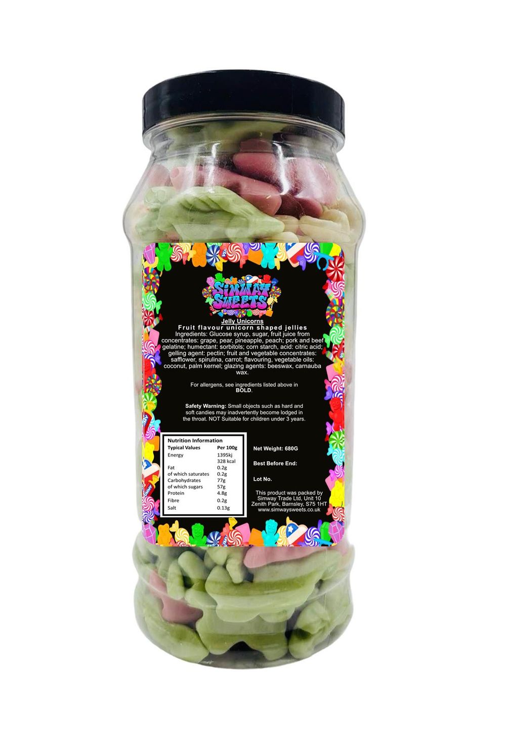 Unicorn Multicoloured Gummy Jelly Sweets Retro Sweets Gift Jar