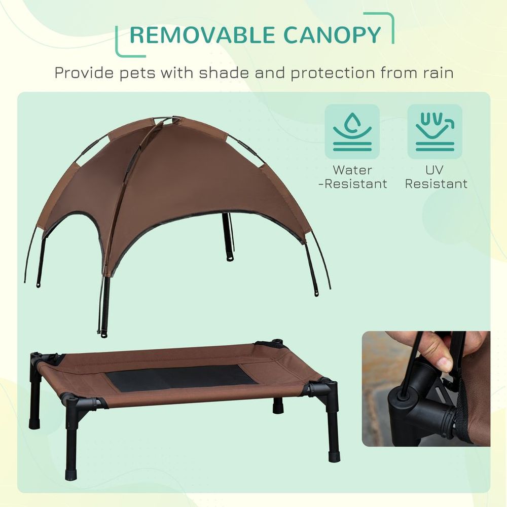 PawHut 76cm Elevated Dog Bed Cooling Raised Pet Cot UV Protection Canopy Coffee