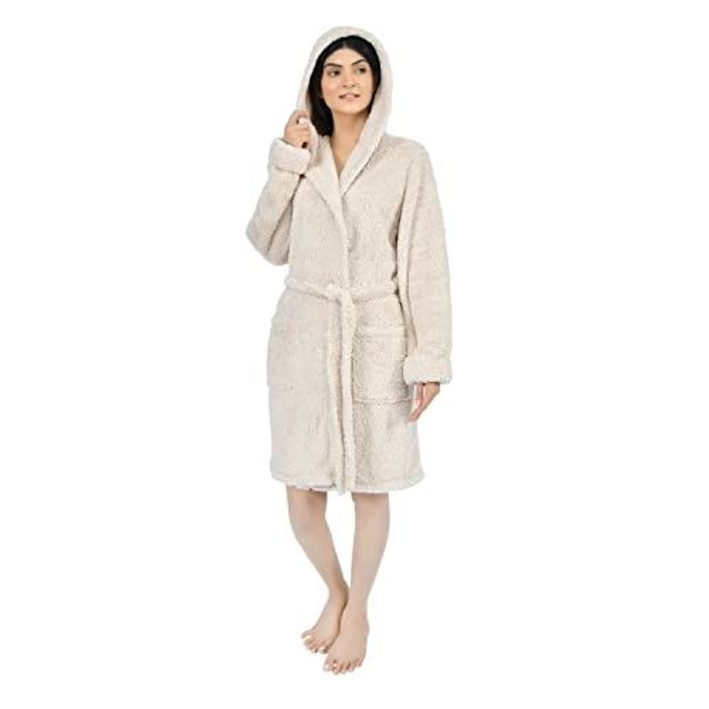 TEDDY HOODED ROBE - NATURAL - Size 12/14(Medium)