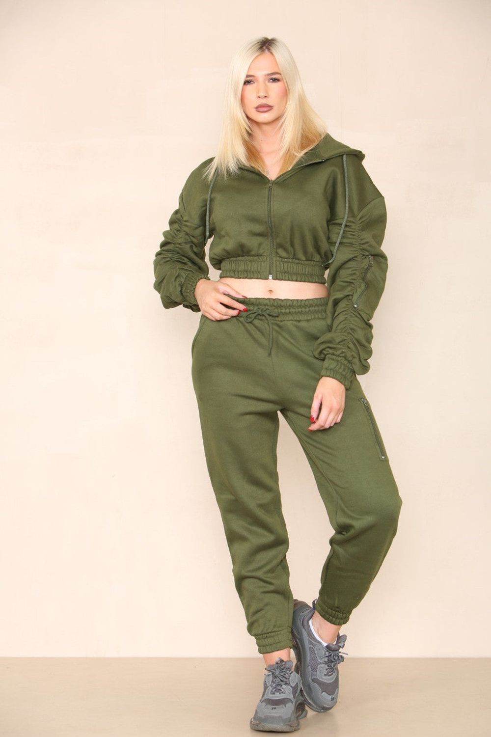 Rouched Zip Cargo Side Pocket Tracksuit