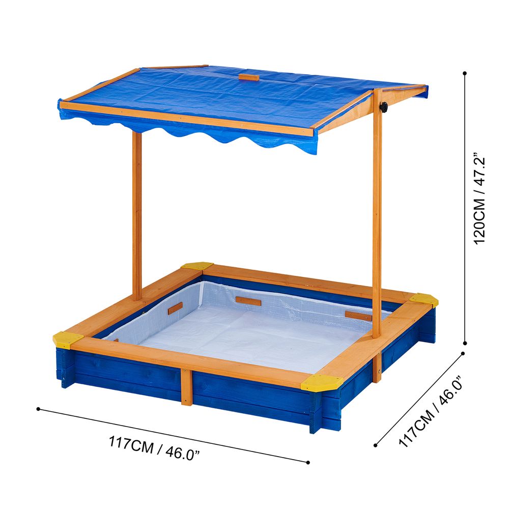 Large Wooden Sand Pit with Lid for Garden, Adjustable Sand Box