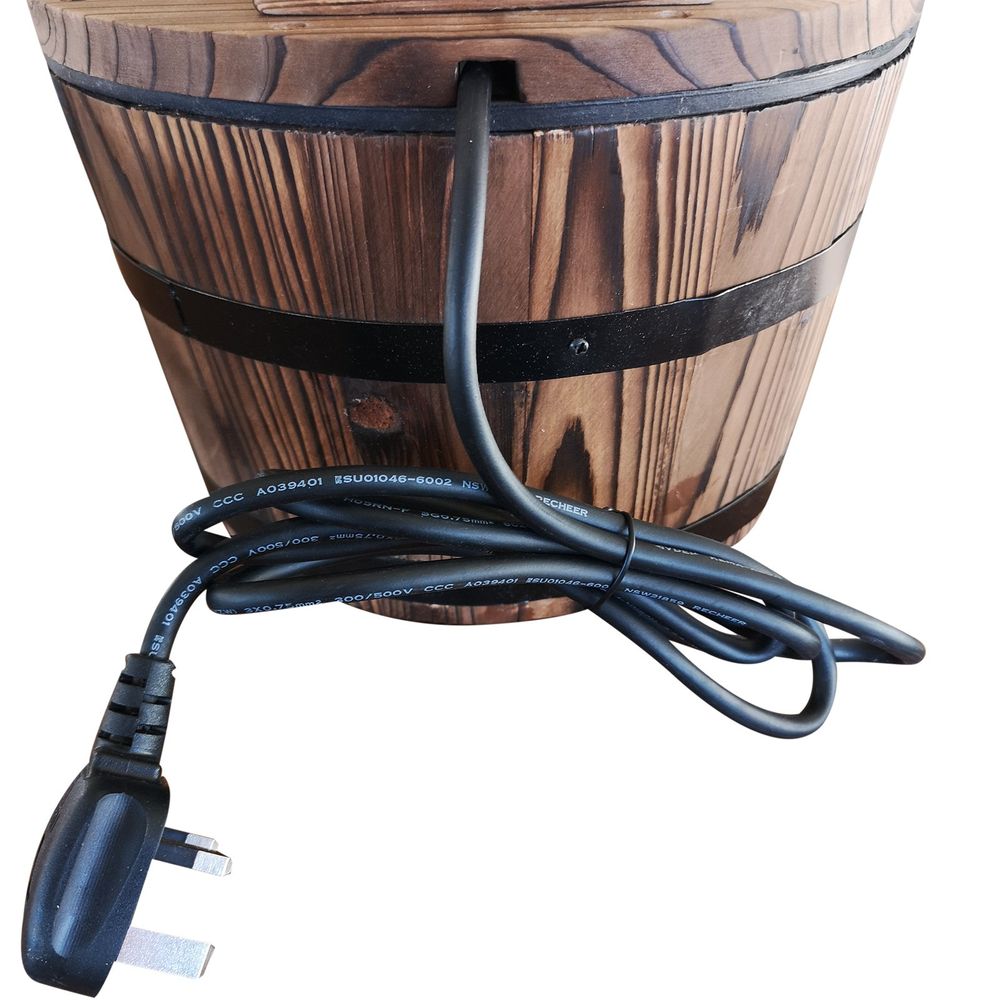 Wood Barrel Pump Patio Water Fountain Water Feature Electric Garden