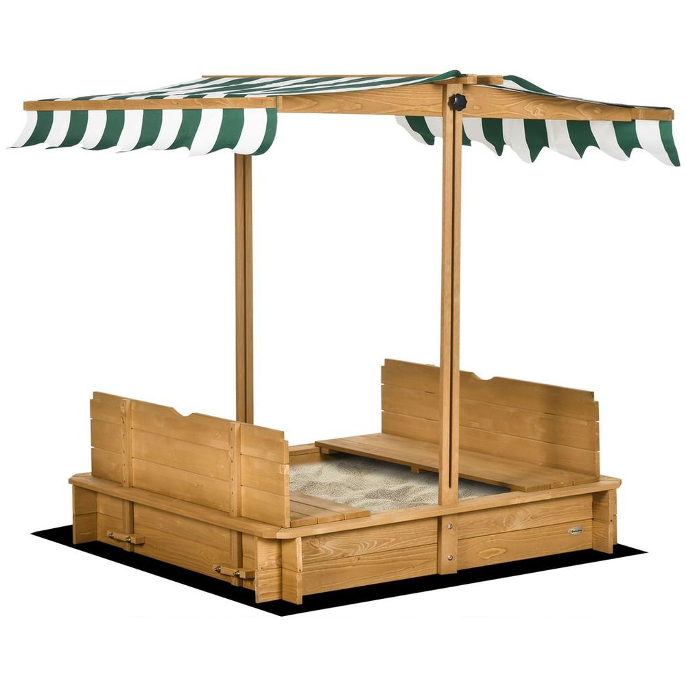 Wooden Sandpit with Adjustable Canopy Light Brown