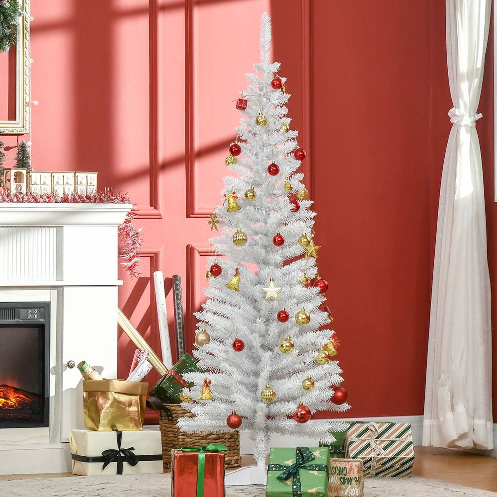 5FT Pencil Slim Artificial Christmas Tree with Study Stand Tips -  White