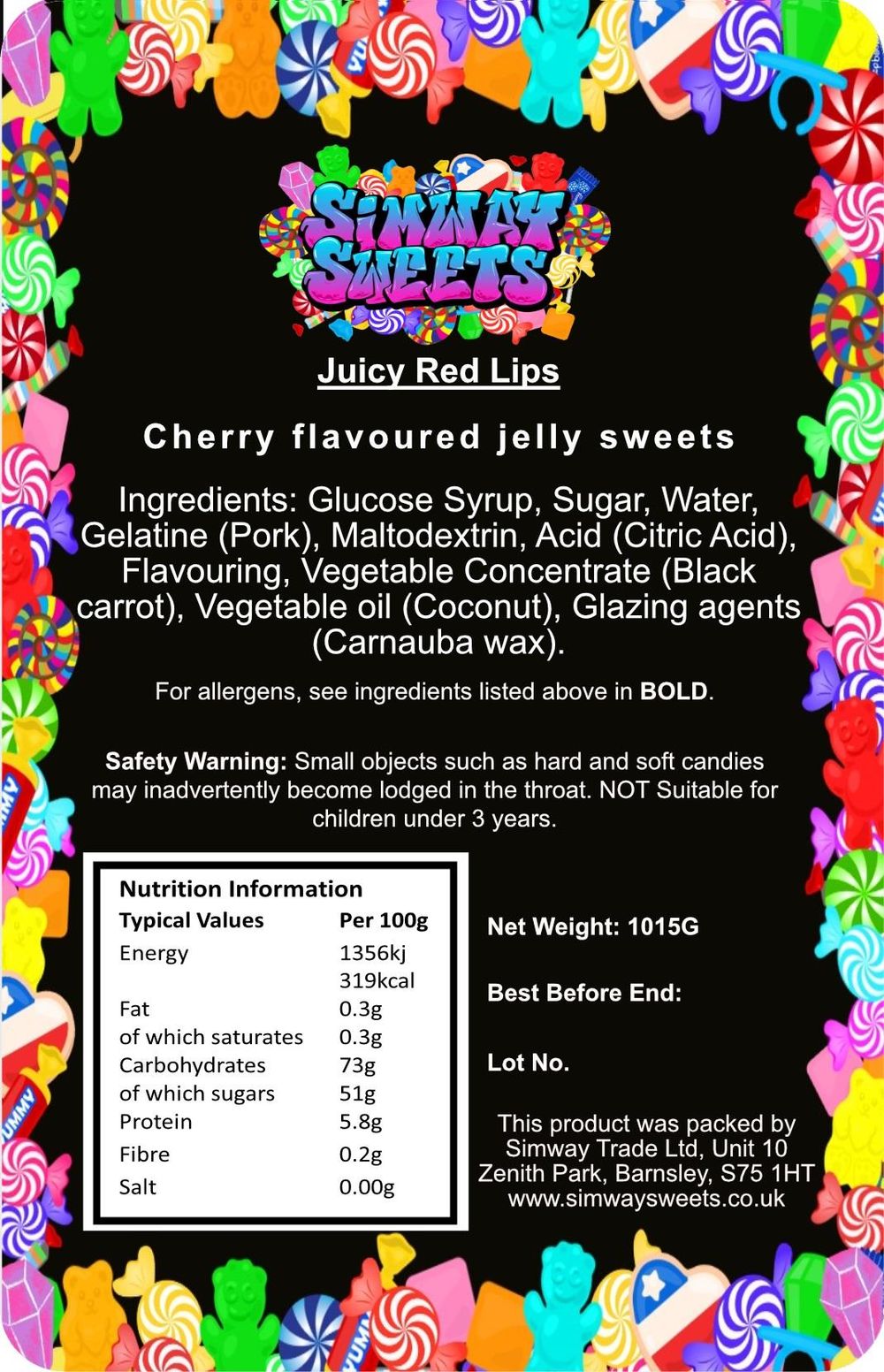 Red Cherry Flavoured Lips Gummy Jelly Sweets Retro Sweets Gift Jar