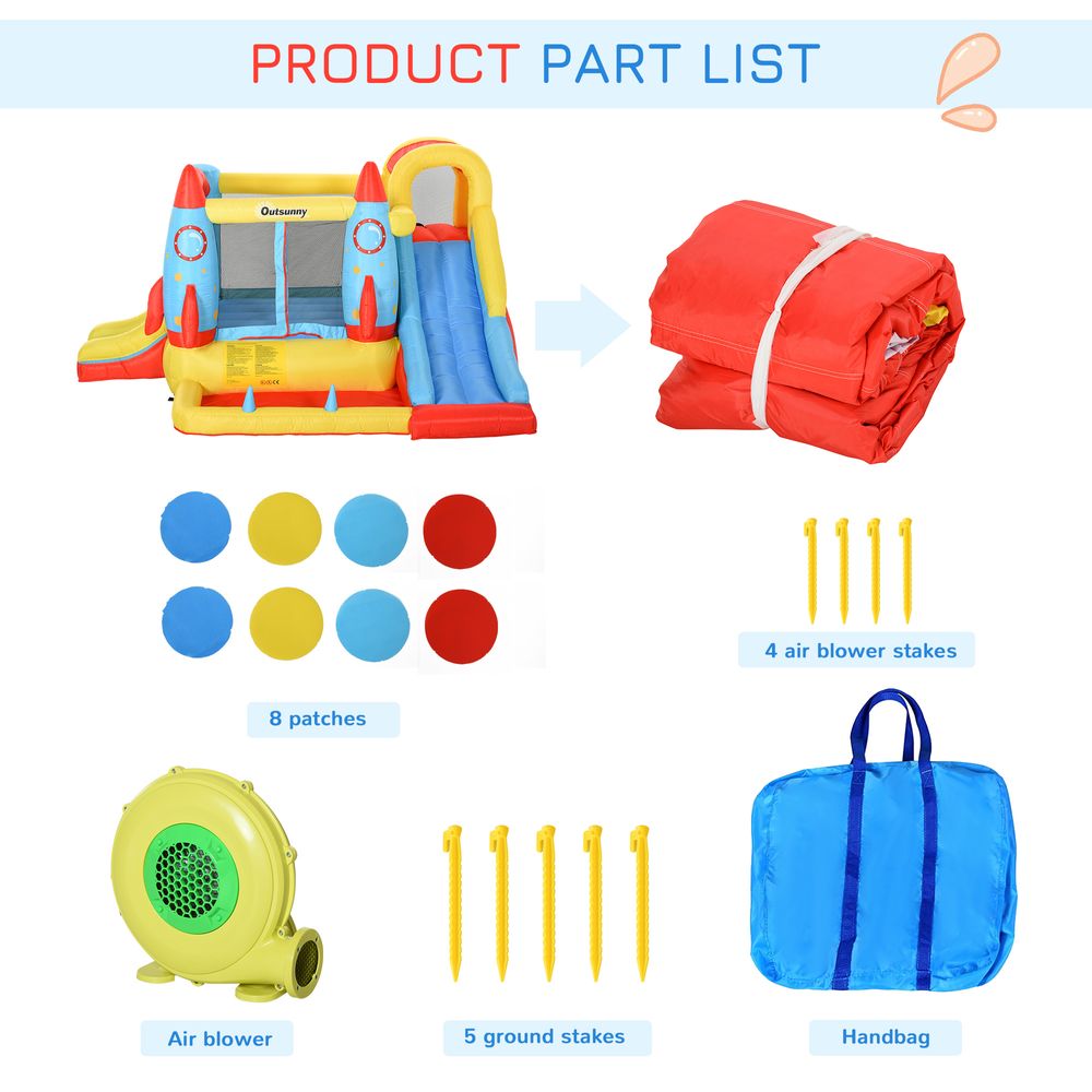 Bouncy Castle with Slide Pool Rocket Trampoline with Carrybag Blower