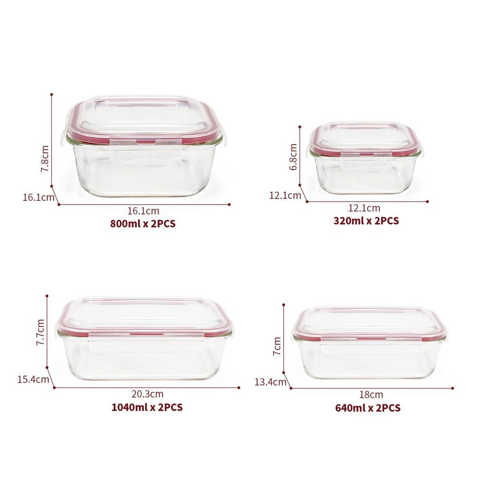 Vinsani Glass Food Storage 8-Pack Containers Rectangle Food Meal Prep Lunch Boxes with Lids Airtight Heat Resistant Leakproof Lid BPA-Free Dishwasher Microwave Oven Freezer Safe