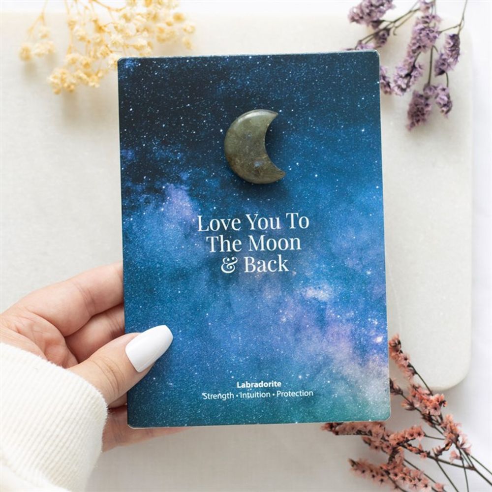 Moon & Back Labradorite Crystal Moon Greeting Card