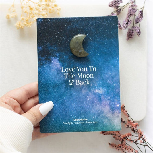 Moon & Back Labradorite Crystal Moon Greeting Card