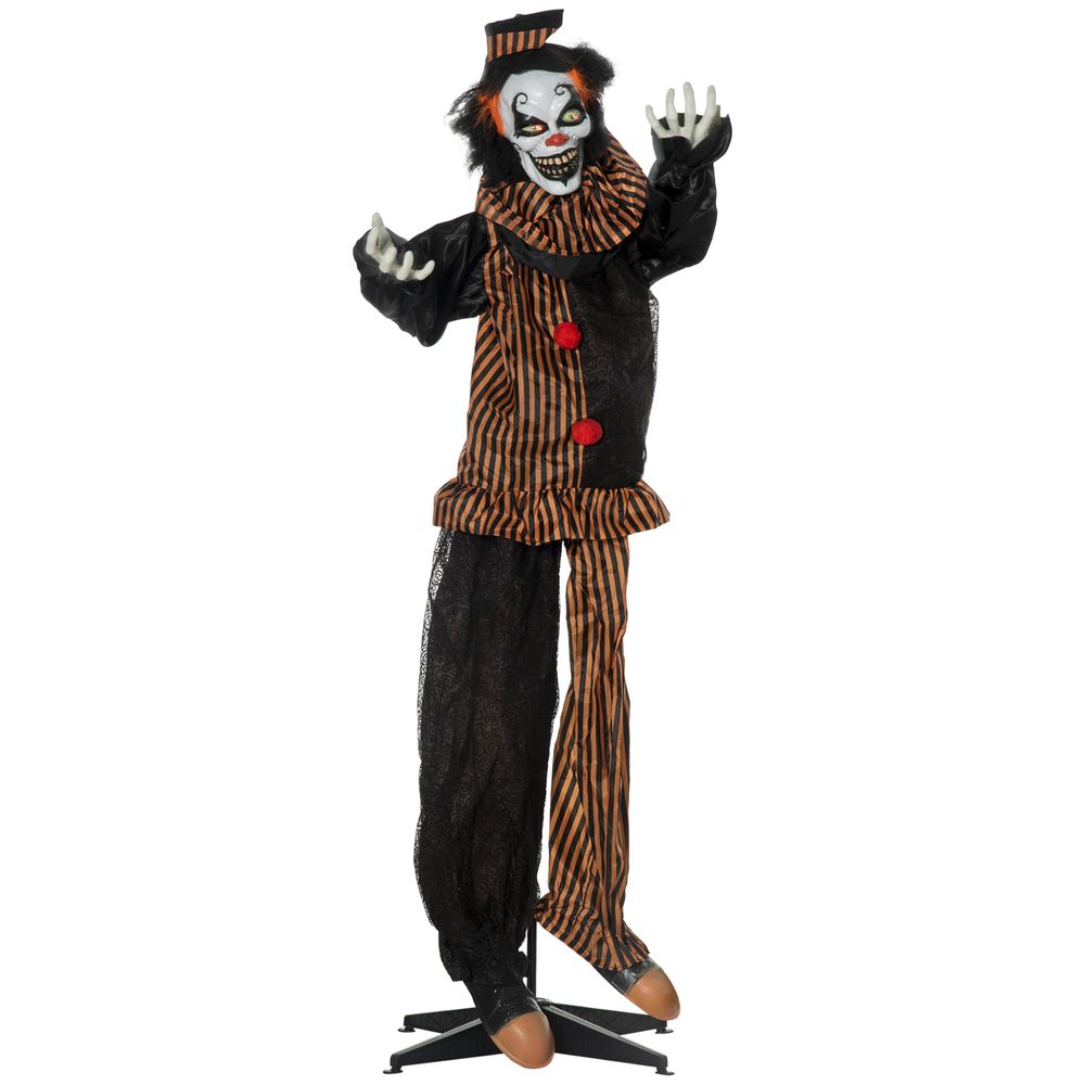 67 Inch Life Size Outdoor Halloween Decorations Talking Circus Clown, Animated Prop Animatronic Decor with Light Up Eyes, Laughter