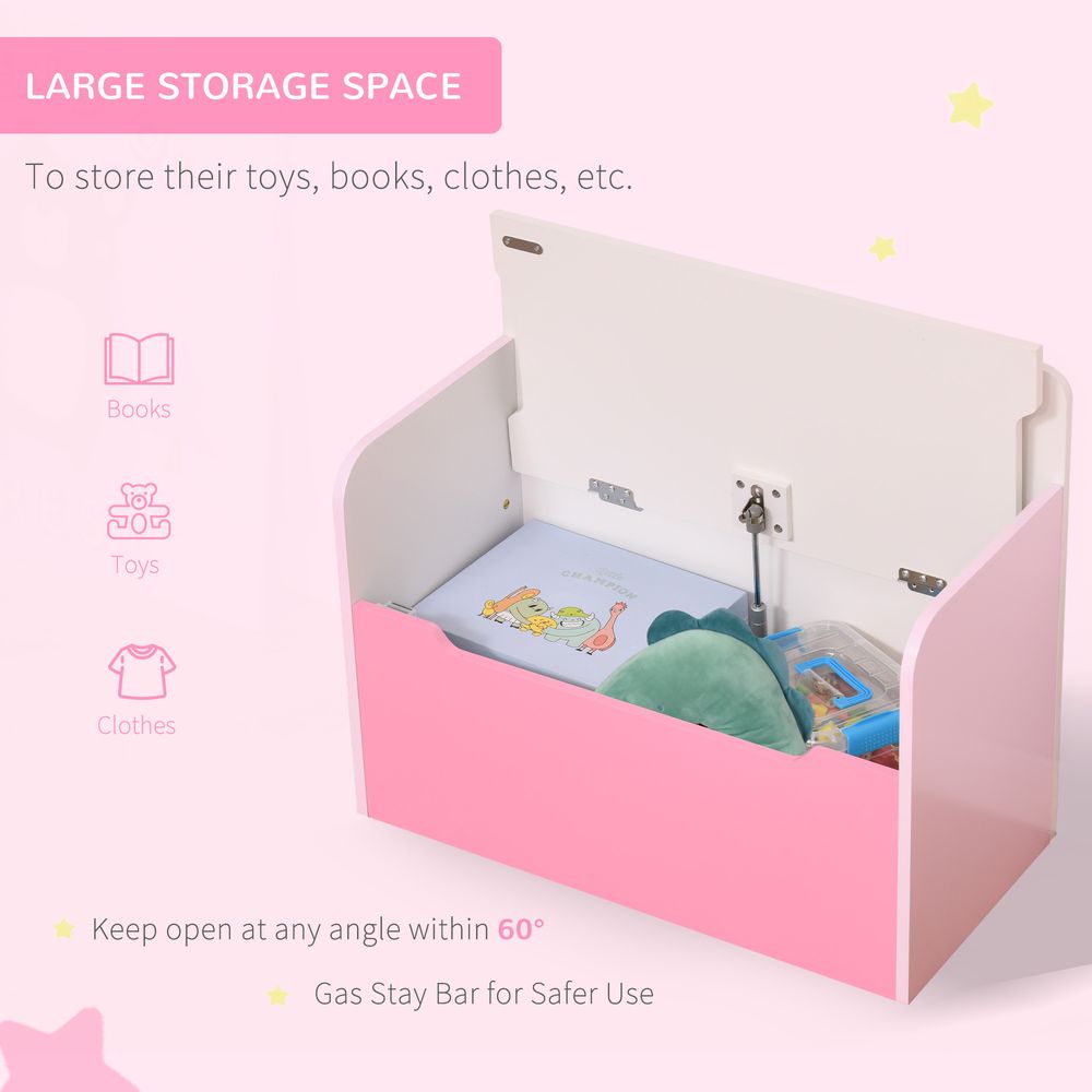 Kids Wooden Toy Box Children Storage Chest Bench Organiser Bedroom - Pink