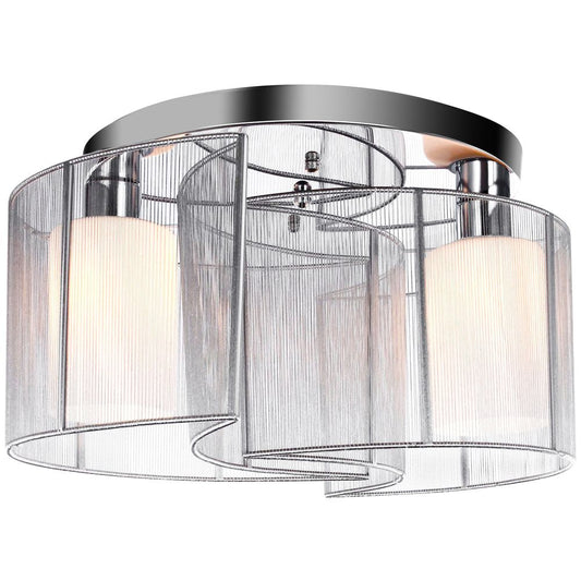 Modern Chandelier, Semi-Flush Mount Ceiling Light with 2 Light, E27 Bulb Base - White and Silver