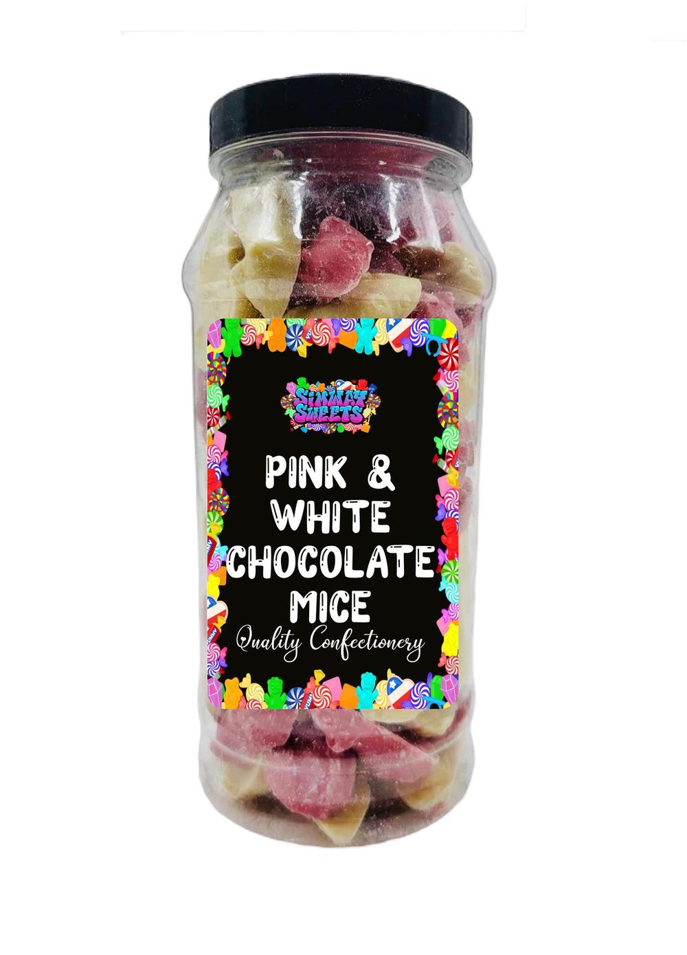 Pink n White Chocolate Mice Retro Sweets Gift Jar