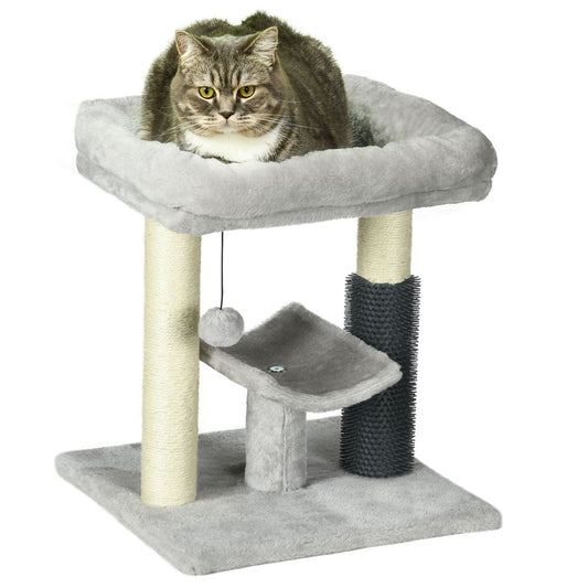 48cm Cat Tree with Scratching Posts, Bed, Perch, Self Groomer, Toy - Grey