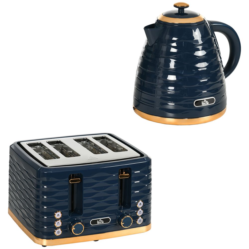 HOMCOM Kettle and Toaster Set 1.7L Rapid Boil Kettle & 4 Slice Toaster Blue