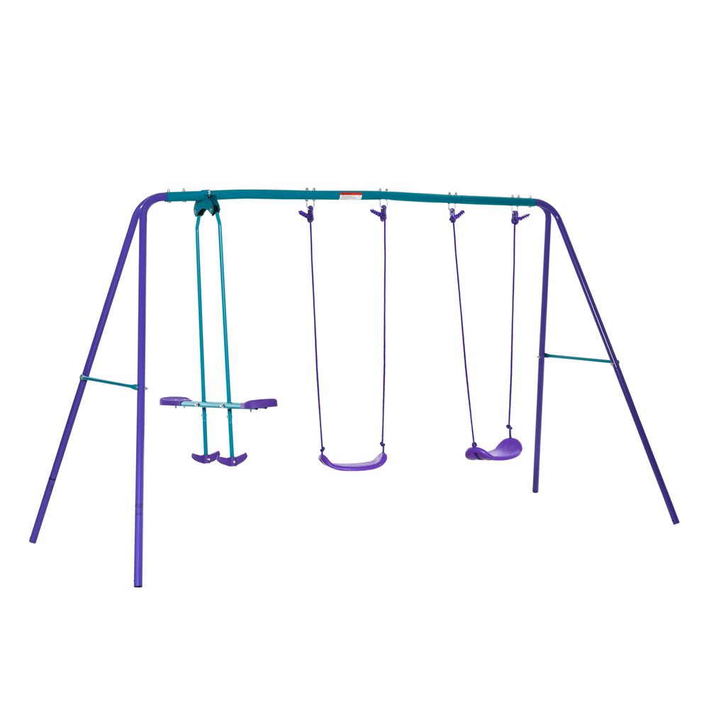 Height Adjustable Metal Swing Set with Glider, Two Swing Seats and Adjustable Height