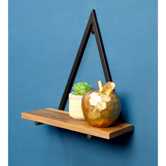 1 Tier Dark OAK Triangle Wall Shelf with Black Metal Frame - PARGI