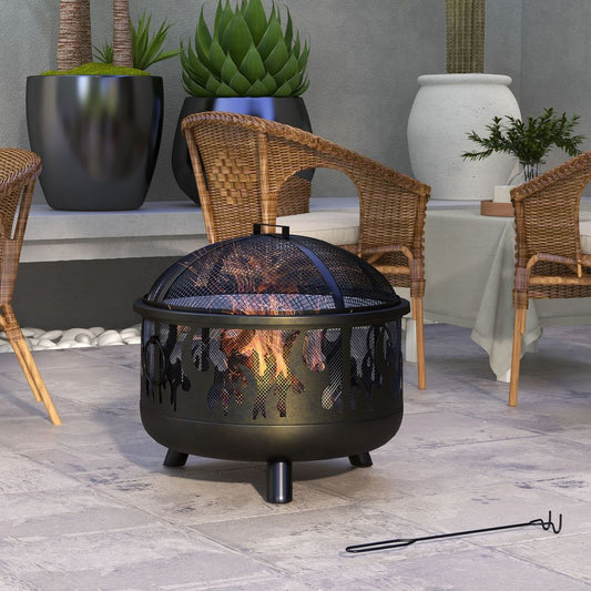 61.5cm 2-In-1 Outdoor Fire Pit & Firewood BBQ Garden Cooker Heater