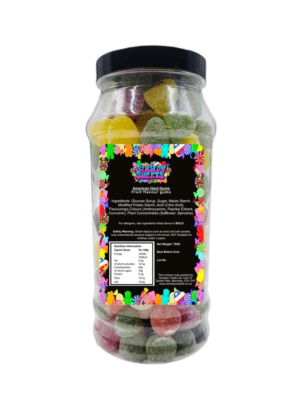 American Hard Gums Retro Fruit Flavour Sweets Gift Jar