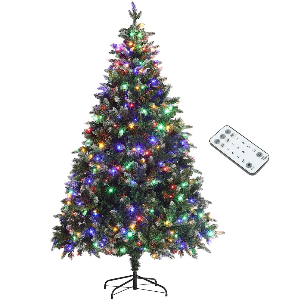 6FT or 7FT Artificial LED Christmas Tree with Metal Base, Hinged Branches