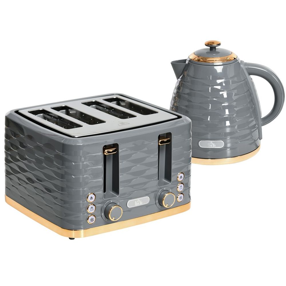 Kettle and Toaster Set 1.7L Rapid Boil Kettle & 4 Slice Toaster - Grey