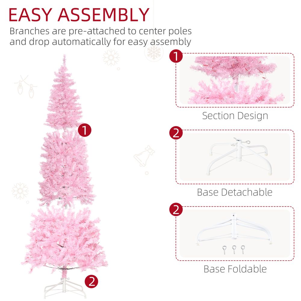 7FT Prelit Artificial Pink Christmas Tree with 350 LED Lights