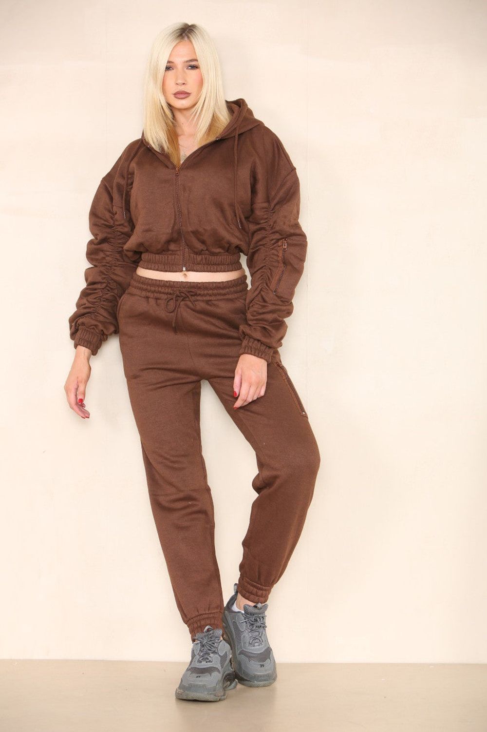 Rouched Zip Cargo Side Pocket Tracksuit