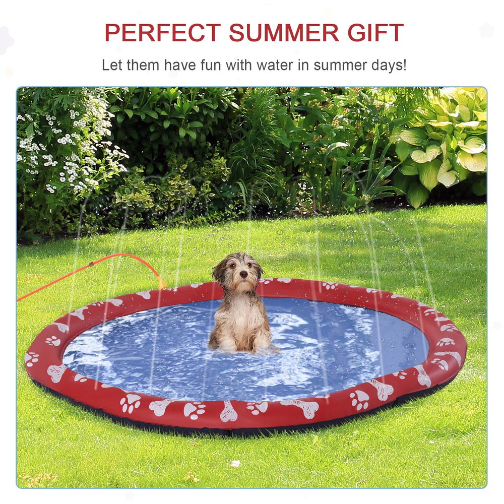 170cm Splash Pad Sprinkler for Pets, Dog Bath Pool, Non-slip, Outdoor - Red