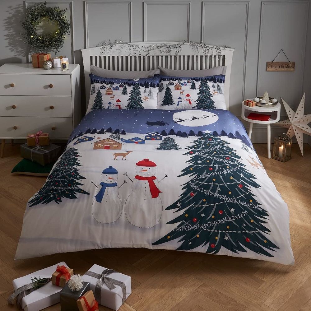 CHRISTMAS SCENE GLOW IN THE DARK PANEL DUVET SET- DOUBLE