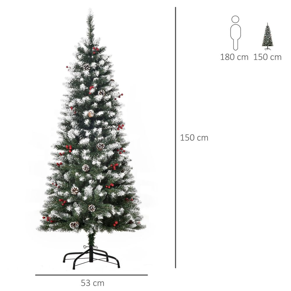 5FT Artificial Green Pencil Christmas Tree with Berries and Pinecones