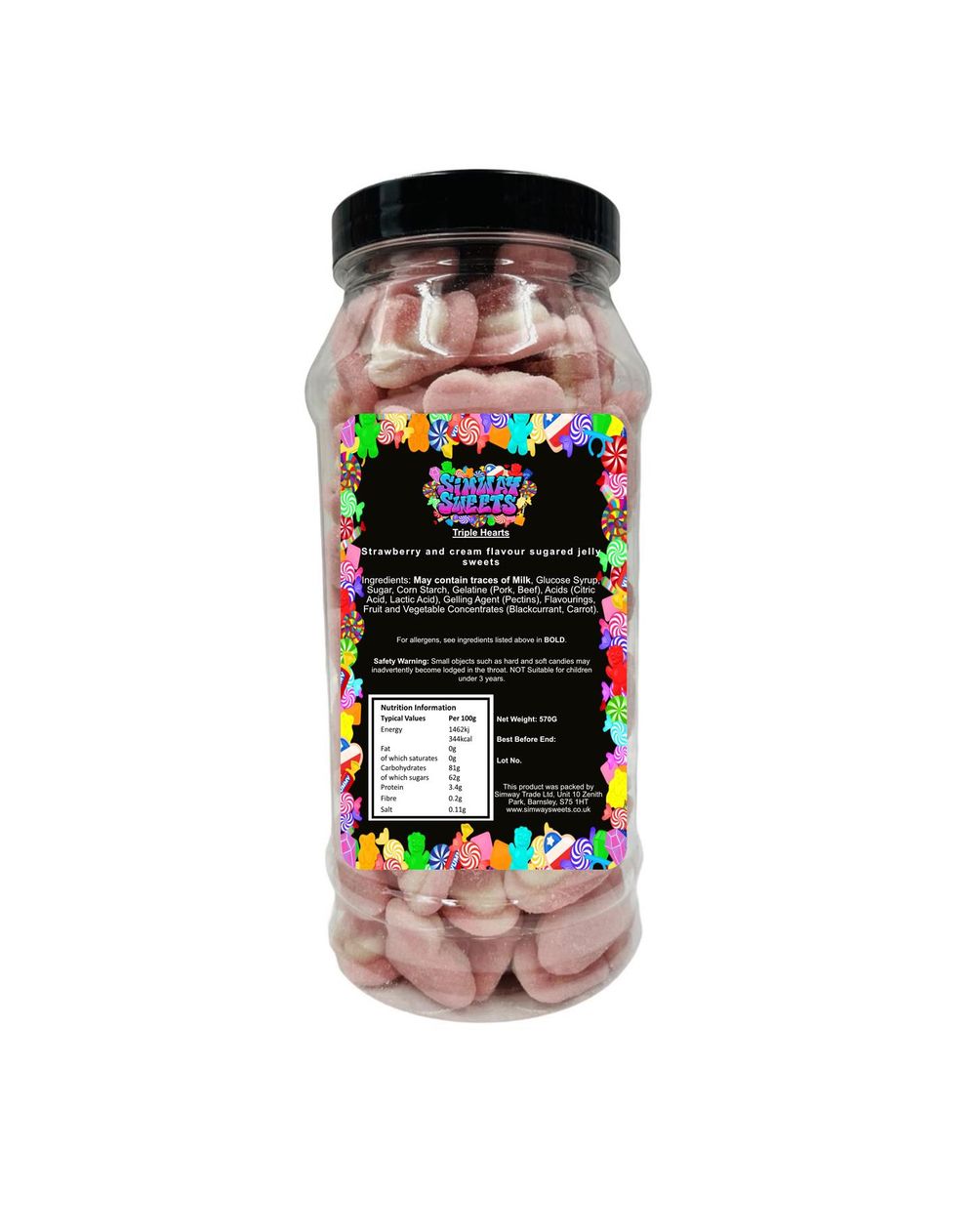 Triple Hearts Gummy Foam Jelly Sweets Retro Sweets Gift Jar