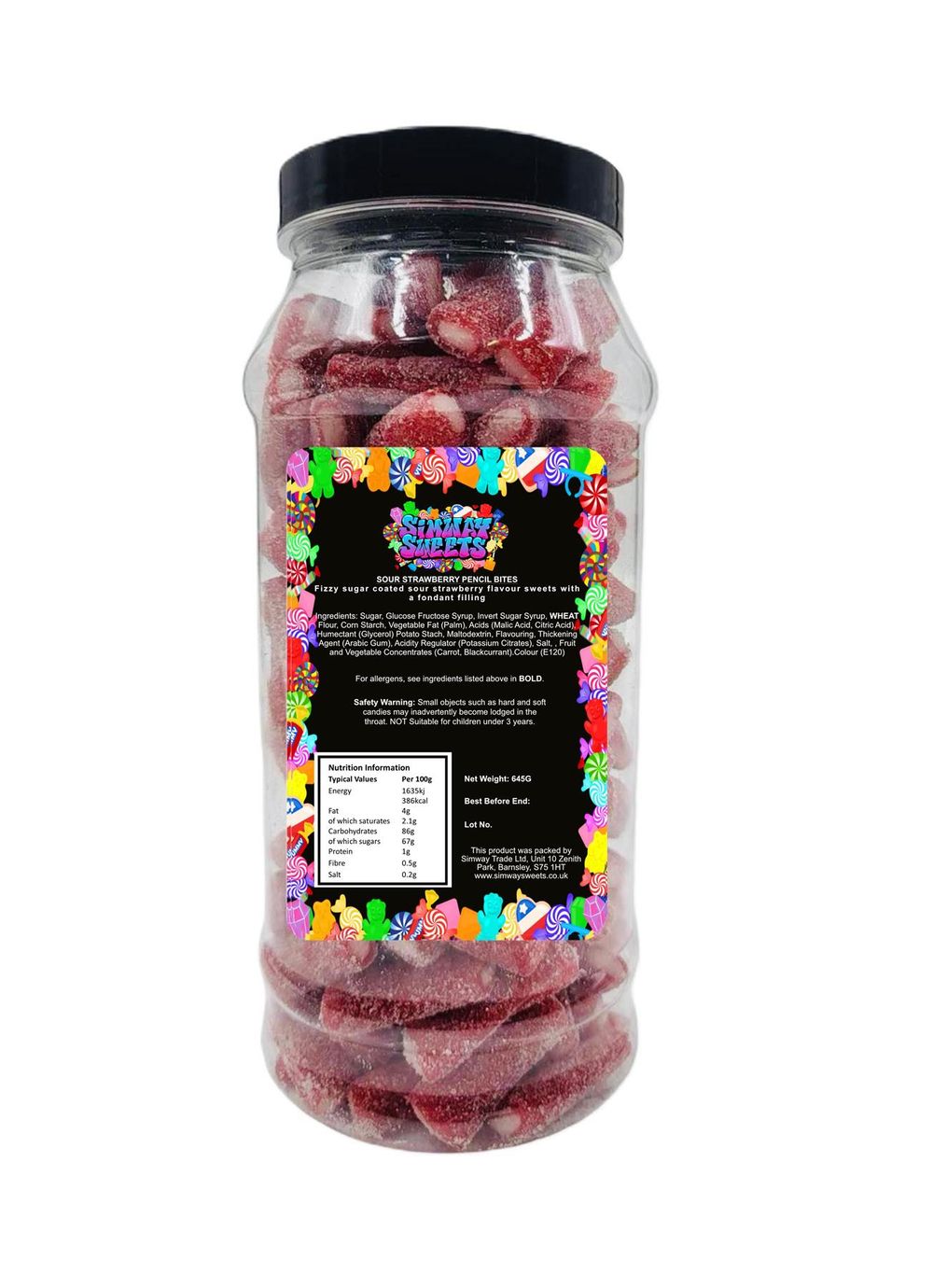 Sour Strawberry Pencils Mini Pencil Bites Fizzy Retro Sweets Gift Jar