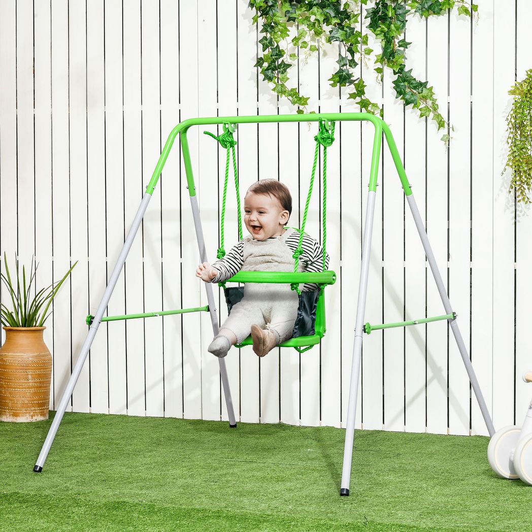 Outsunny Nursery Swing with Safety Seat Belt, Support Back for Indoor/ Outdoor